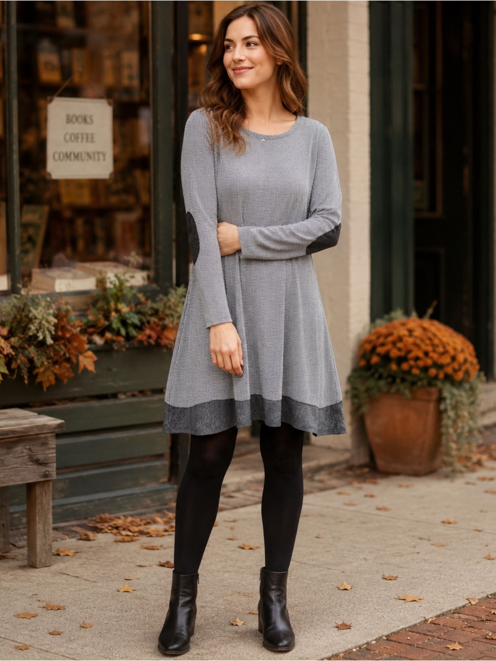 Puella Anthropologie Savant Herringbone Knit Swing Dress Size M